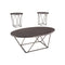 Elm Wood Table Set with Bridge Truss Metal Base, Set of Three, Brown and Gray-Accent Tables-Brown and Gray-Wood-JadeMoghul Inc.