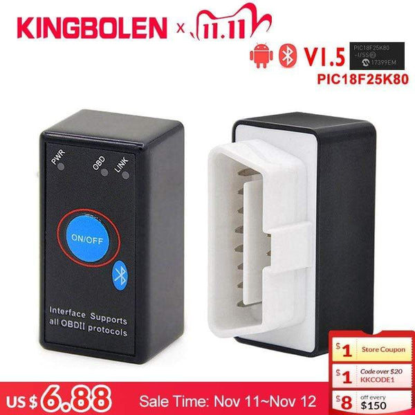ELM327 V1.5 PIC18F25K80 Chip OBD2 Code Reader Bluetooth J1850 Power Switch on/off 12V OBDII ELM 327 Diagnostic tool Scanner AExp