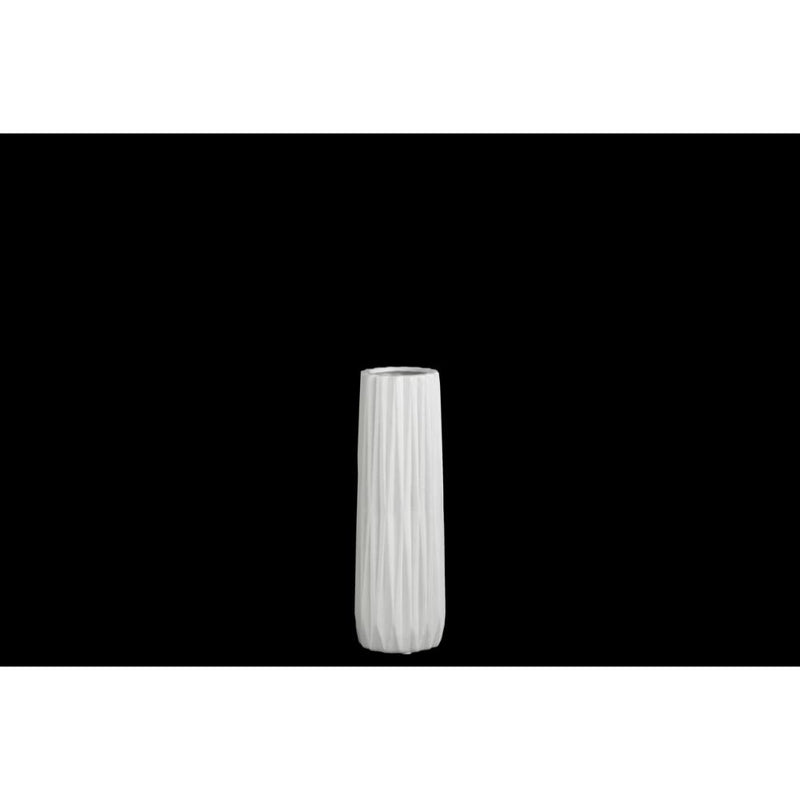 Elongated Ceramic Round Vase With Ribbed Pattern, Small, Matte White-Vases-White-Ceramic-JadeMoghul Inc.