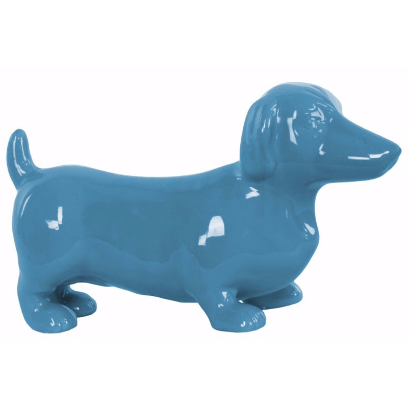 Embellishing Ceramic Standing Dachshund Dog Figurine- Blue- Benzara-Animal Statue-Blue-Ceramic-JadeMoghul Inc.