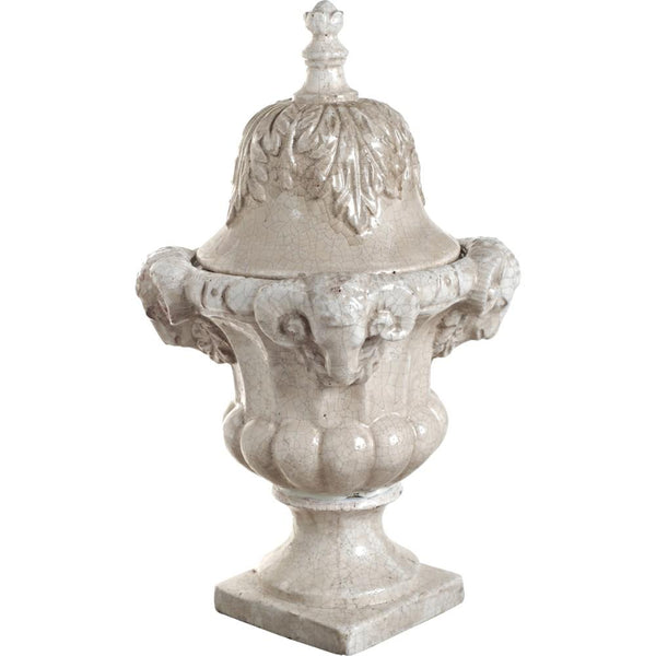 Embossed Terracotta Urn With Lid, Cream-Home Accent-Cream-Terracotta-JadeMoghul Inc.