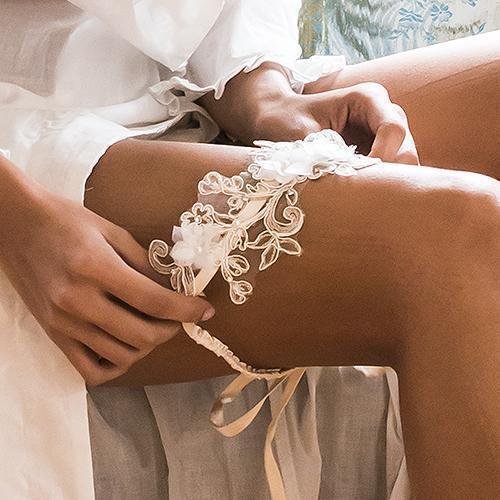 Embroidered Appliqué Bridal Garter - Ivory Ivory (Pack of 1)-Wedding Garters-JadeMoghul Inc.