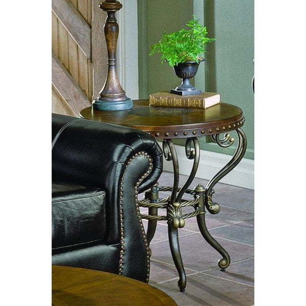 End Table With an Etched Center Motif, Tobacco-End Tables-Brown-not specified.-JadeMoghul Inc.