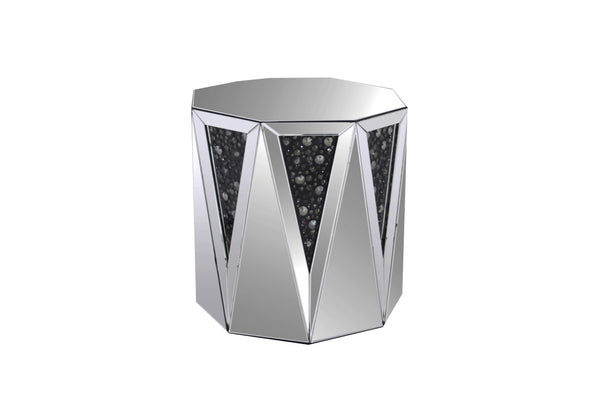 End Table With Octagonal Mirrored Top, Clear And Black-Side & End Tables-Clear-Mirror, Glass and Wood-JadeMoghul Inc.
