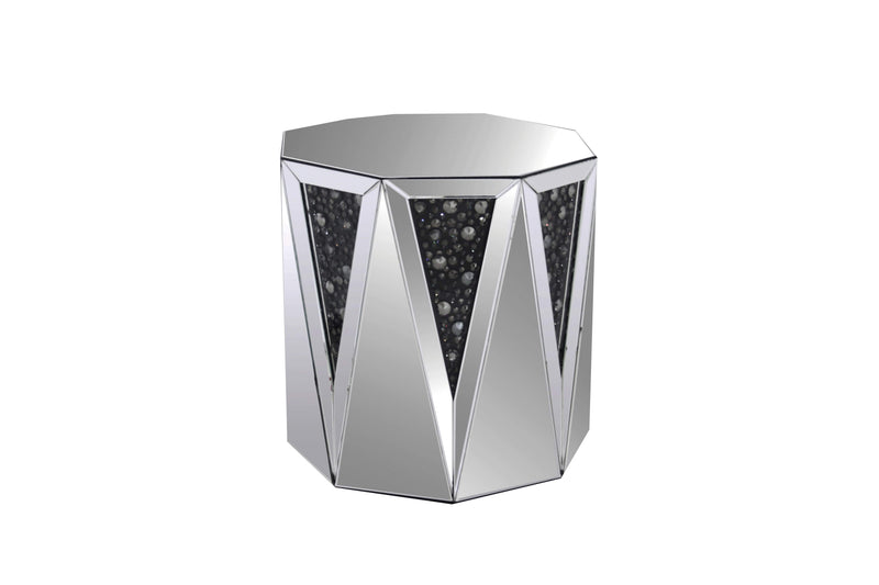 End Table With Octagonal Mirrored Top, Clear And Black-Side & End Tables-Clear-Mirror, Glass and Wood-JadeMoghul Inc.