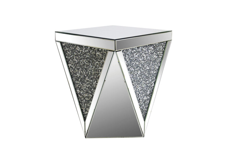 End Table with Square Mirrored Top, Clear-Side & End Tables-Clear-Mirror, Glass and Wood-JadeMoghul Inc.