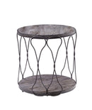 End Tables Round Industrial Style Metal and Solid Wood End Table with Open Bottom Shelf, Gray and Brown Benzara