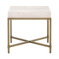 End Tables Square Top End Table With Brushed Gold Metal Base, White Benzara