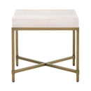 End Tables Square Top End Table With Brushed Gold Metal Base, White Benzara