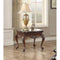 Traditional Style Engraved End Table With Marble Top, Dark Cherry Brown