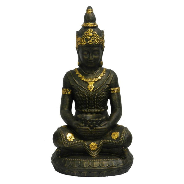 Engaging Thailand Buddha Statue - Benzara-Decorative Objects and Figurines-Bronze and Golden-Polyresin-Matte & Metallic-JadeMoghul Inc.