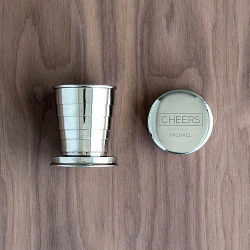 Engraved Collapsible Silver Shot Glass - Cheers Etching (Pack of 1)-Personalized Gifts For Men-JadeMoghul Inc.