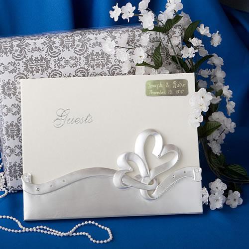 Engraved Interlocking Hearts Design Wedding Guest Book-Wedding Cake Accessories-JadeMoghul Inc.