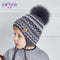 ENJOYFUR Cotton Caps Children Geometric Patchwork Knitted Winter Hats Real Fox Fur Pompom Boy Ears Hat Kids Thick Warm Beanies-2-China-JadeMoghul Inc.