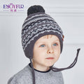 ENJOYFUR Cotton Caps Children Geometric Patchwork Knitted Winter Hats Real Fox Fur Pompom Boy Ears Hat Kids Thick Warm Beanies-3-China-JadeMoghul Inc.