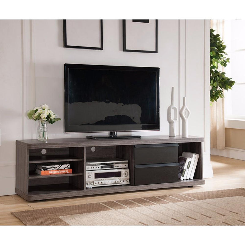 Entertainment Centers and Tv Stands Spacious Adorning TV Stand With Hidden Legs, Black and Gray Benzara