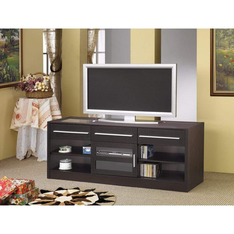 Entertainment Centers and Tv Stands Stylish TV Console with CONNECT-IT Power Drawer-RTA, Brown Benzara