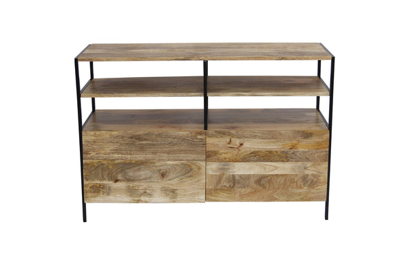 The Urban Port Wooden TV Console Stand With Storage Cabinet, Natural Wood Finish