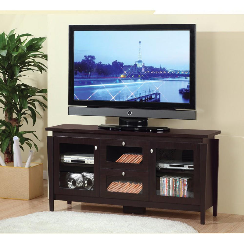 Transitional TV Stand With See Through Cabinets, Brown