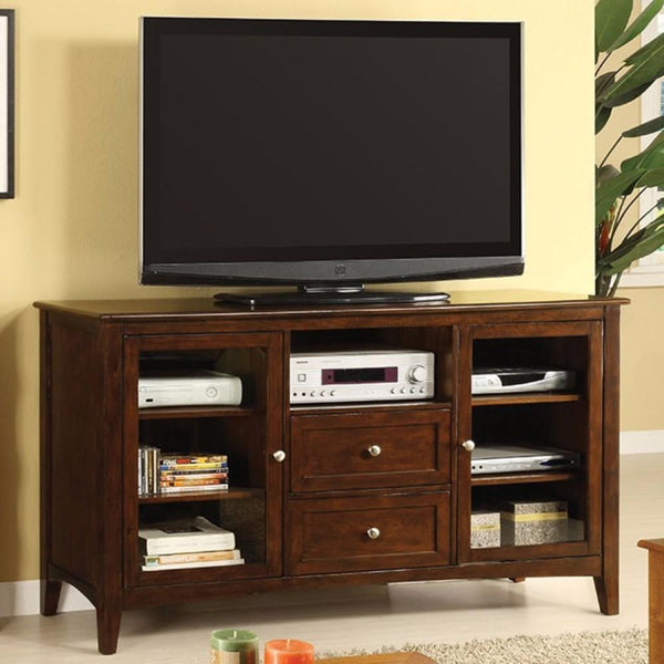 Wooden Transitional 60" TV Console, Dark Walnut Brown