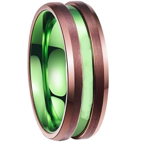 Tungsten Rings Espresso Green Tungsten Carbide Center Groove Ring