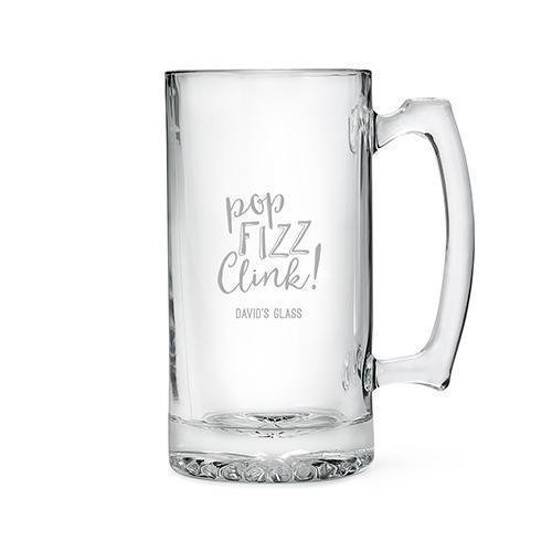 Etched Glass 25 oz Beer Mug - Pop, Fizz, Clink! (Pack of 1)-Personalized Gifts For Men-JadeMoghul Inc.