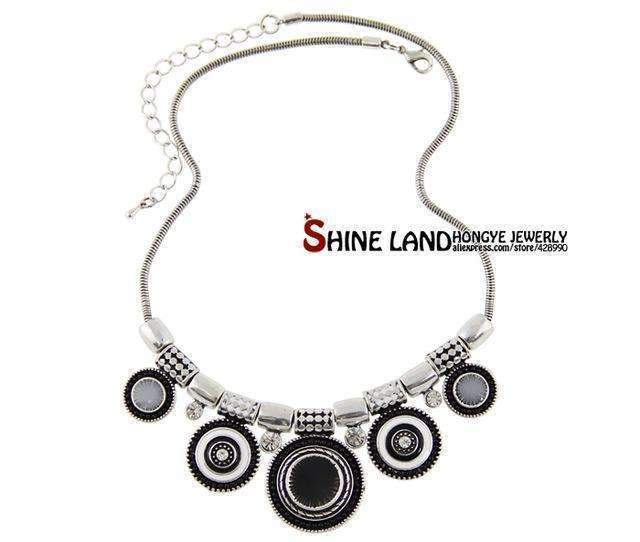 Ethnic Vintage Silver Colorful Bead Statement Necklace-black-JadeMoghul Inc.