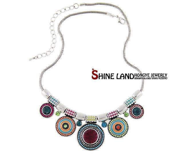 Ethnic Vintage Silver Colorful Bead Statement Necklace-mulit-JadeMoghul Inc.