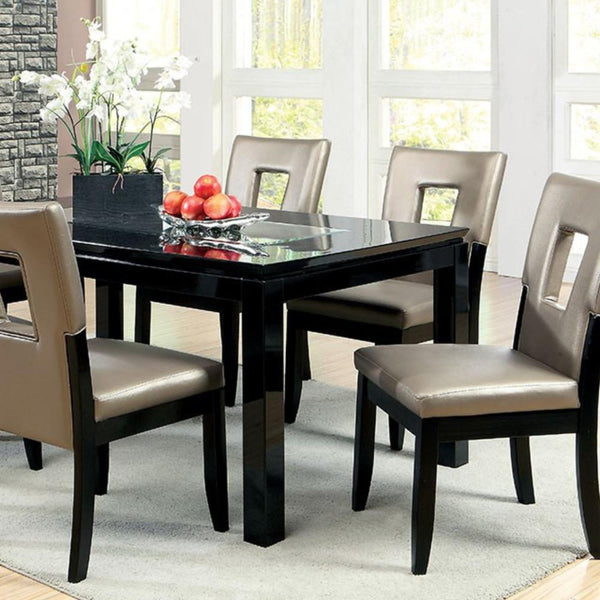 Evant I Contemporary Style Dining Table, Black-Dining Tables-Black-Mirror, Solid Wood, Wood Veneer & Others-JadeMoghul Inc.