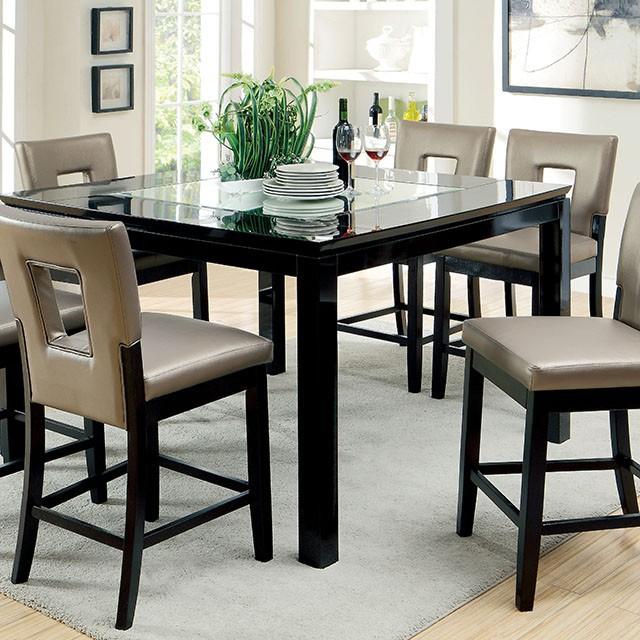 Evant II Contemporary Style Counter Height Table, Black-Dining Tables-Black-Lacquer Mirror Wood-JadeMoghul Inc.