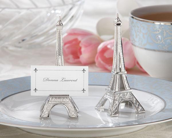 "Evening in Paris" Eiffel Tower Silver-Finish Place Card/Holder (Set of 4)-Boy Wedding / Ring bearer-JadeMoghul Inc.