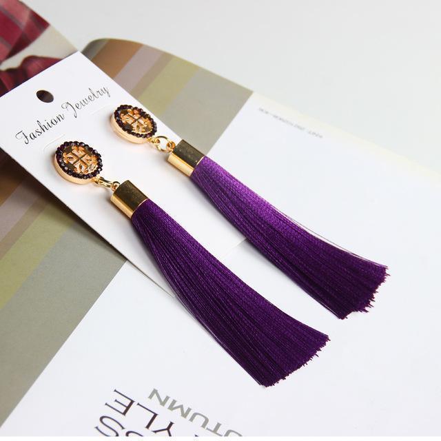 Exaggerated Rhinestone Long Tassel Earrings 2017 New Arrival Fashion Brincos Bijoux Crystal Dangle Earrings Women's Jewelry-Purple-JadeMoghul Inc.