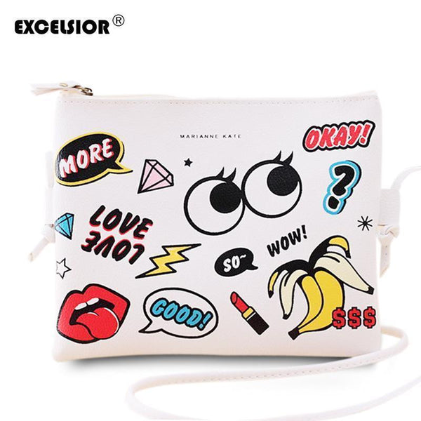 EXCELSIOR Fashion Cartoon Printed Women Graffiti Handbag Mini Crossbody Shoulder Bag Ladies Casual Purses Clutches Girls Handbag-A-China-(20cm<Max Length<30cm)-JadeMoghul Inc.