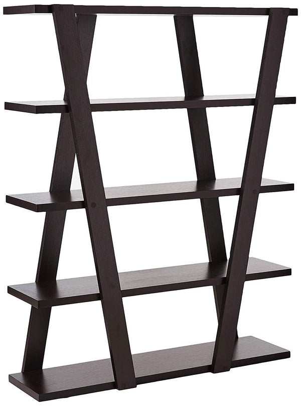 Exceptional Bookcase with Inverted Supports and Open Shelves, Brown-Book Cases-BROWN-PARTICLE BOARD-JadeMoghul Inc.