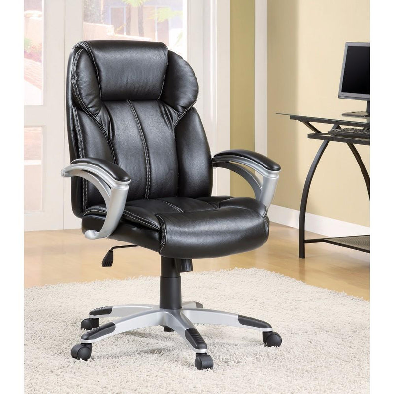 Executive High-Back Leather Chair, Black-Armchairs and Accent Chairs-BLACK-VINYL-JadeMoghul Inc.