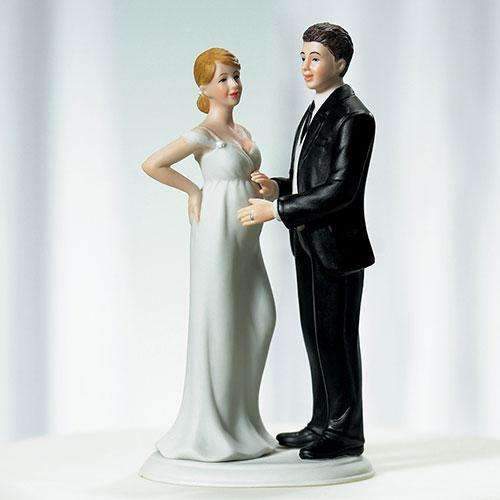 "Expecting" Bridal Couple Figurine (Pack of 1)-Wedding Cake Toppers-JadeMoghul Inc.
