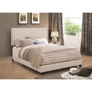 Explicitly Crisp Upholstered Cal King Bed, Ivory-Platform Beds-Ivory-Wood-JadeMoghul Inc.