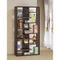 Expressive Wooden Bookcase with Center Back Panel, Brown-Book Cases-BROWN-PAPER VENEER-JadeMoghul Inc.