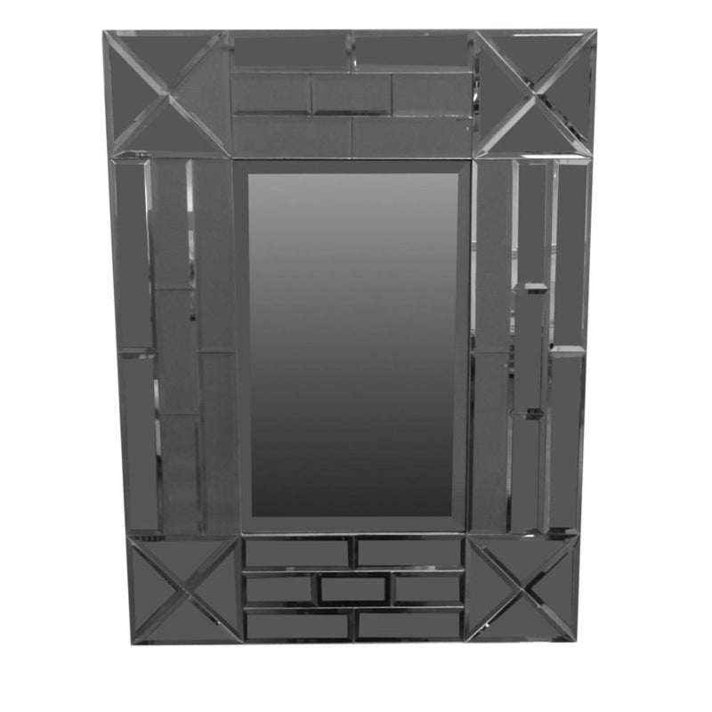Exquisite Rectangular Wooden Framed Mirror, Gray-Wall Mirrors-Gray-GLASS/WOOD-JadeMoghul Inc.