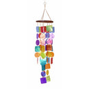 Exquisite Wind Chime with Wooden Round Top and Ring Handle, Multicolor-Doorbells and Chimes-Multicolor-Wood and Metal-JadeMoghul Inc.