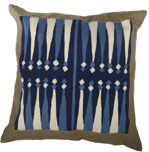 Fabric Accent Pillow with Embroidered Design, Cream-Accent Pillows-Multicolor-Cotton and Polyester-JadeMoghul Inc.