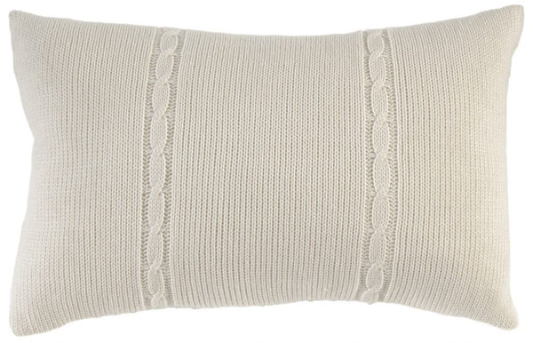 Fabric Accent Pillow with Knitted Pattern Details, Cream-Accent Pillows-Cream-Polyester, Acrylic, and Polypropylene-JadeMoghul Inc.