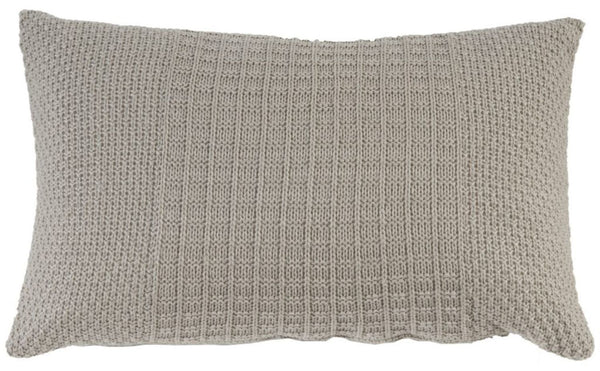 Fabric Accent Pillow with Knitted Pattern Details, Gray-Accent Pillows-Gray-Polyester, Acrylic, and Polypropylene-JadeMoghul Inc.
