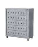 Fabric and Solid Wood Chest With Button Tufted Front, Gray-Cabinet and Storage chests-Gray-Fabric/Solid Wood-JadeMoghul Inc.