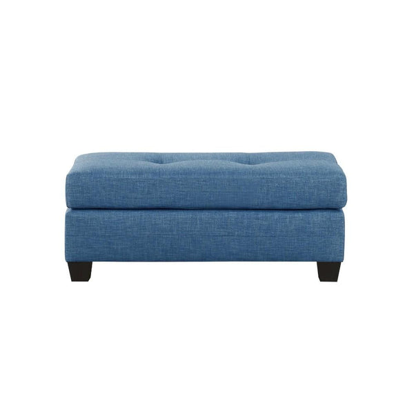 Fabric Tufted Ottoman With Tapered Feet , Blue-Ottoman-Blue-Fabric-JadeMoghul Inc.
