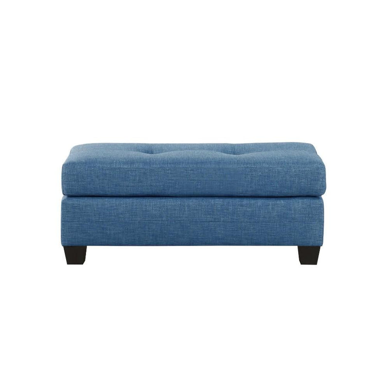 Fabric Tufted Ottoman With Tapered Feet , Blue-Ottoman-Blue-Fabric-JadeMoghul Inc.