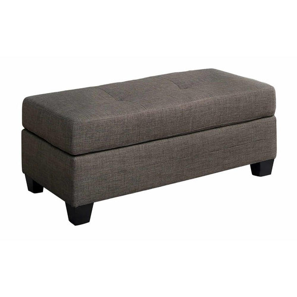 Fabric Tufted Ottoman With Tapered Feet , Grayish Brown-Ottoman-Gray and Brown-Fabric-JadeMoghul Inc.
