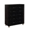 Fabric Upholstered 5 Drawer Wooden Chest with Crystal Accents, Black-Cabinet and Storage Chests-Black-Wood Veneer Solid Wood and Fabric-JadeMoghul Inc.