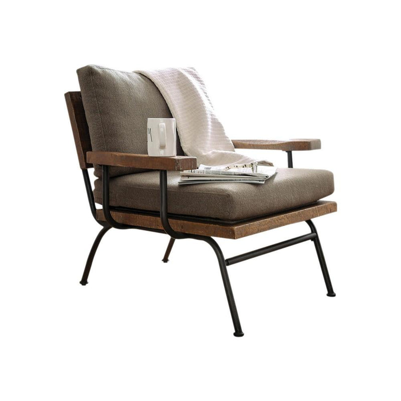 Fabric Upholstered Accent Chair, In Brown And Black-Accent Chairs-Brown And Black-Fabric Metal and Wood-JadeMoghul Inc.