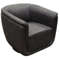 Fabric Upholstered Accent Chair with Swivel Round Flat Base , Dark Gray-Accent Chairs-Gray-Fabric and Metal-JadeMoghul Inc.